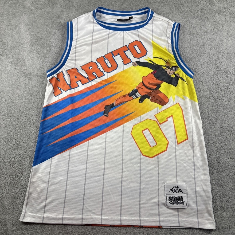 Naruto Shippuden Basketball Jersey White Pinstripe Naruto 07 Men's Size Medium